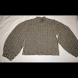 New Zara puff sleeve houndstooth puffy sleeve top